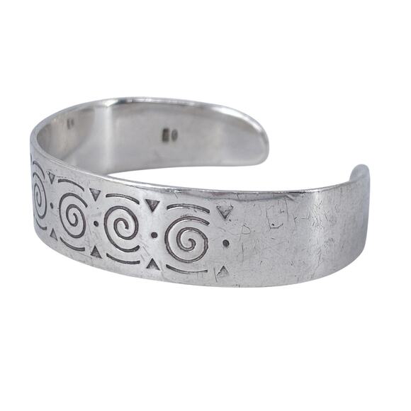 Boma Etched Pattern Cuff Bracelet | Spiral Design | Sterling Silver 925 | 6.5" - Picture 5 of 9